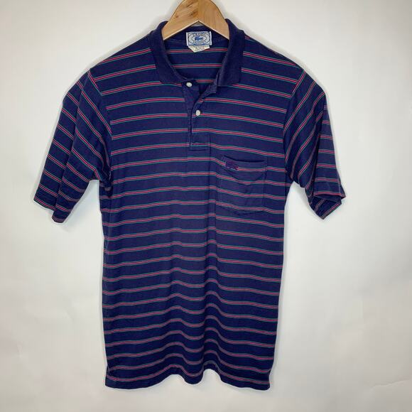 Vintage Made Japan IZOD Blue Striped Polo Shirt Red Green Stripes Sz Small - Picture 1 of 6